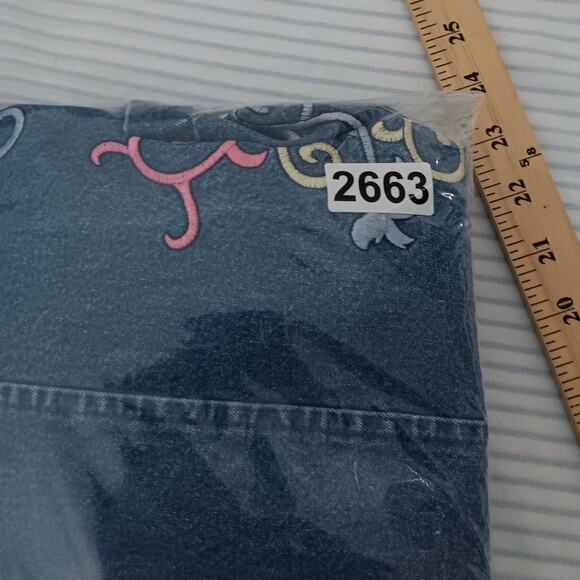 Denim & Co. Vintage Denim Shirt Chore Womens Medium Blue Floral Embroidered Y2K - Picture 11 of 11